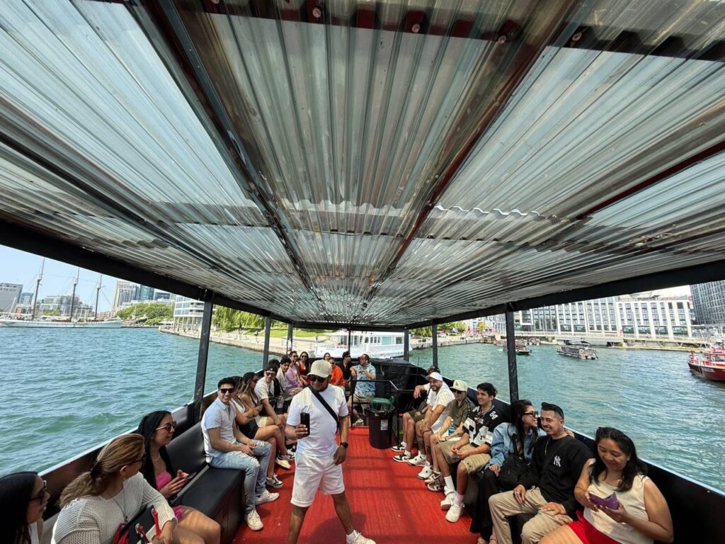 Group of guests on the covered deck