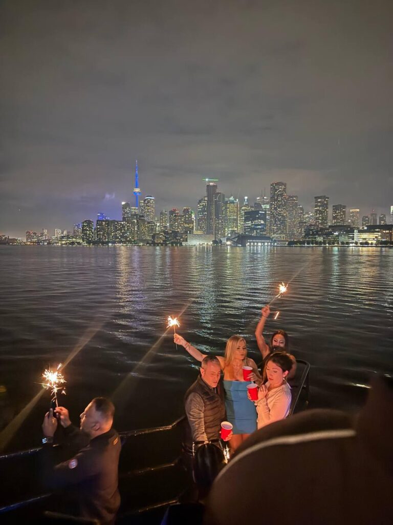 Guests aboard at dusk