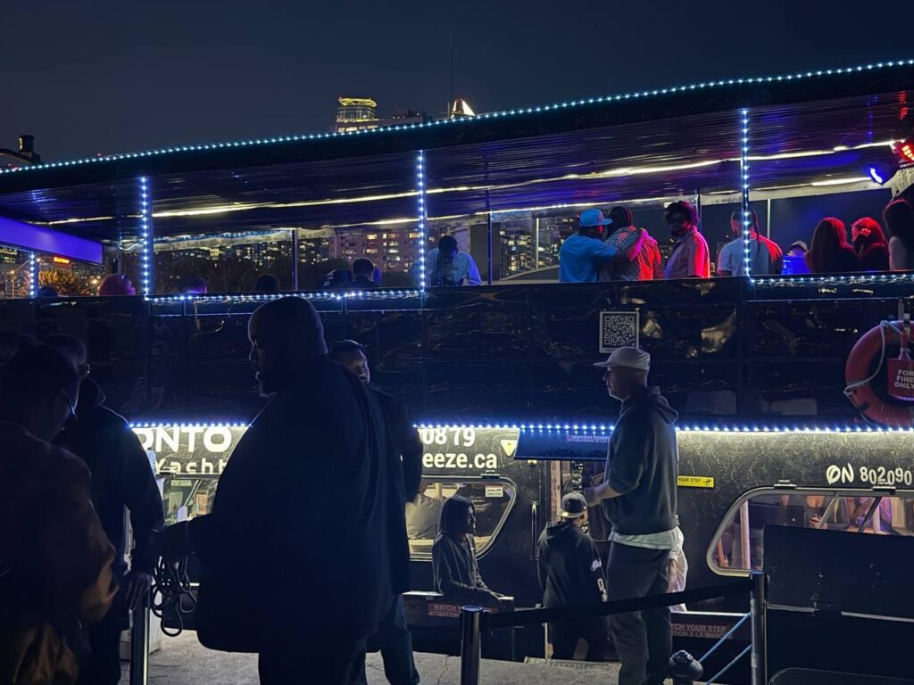 Guests at an evening yacht event