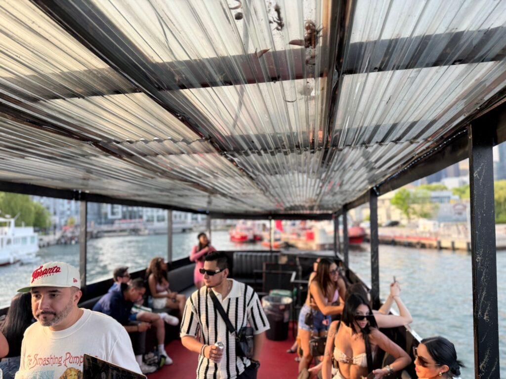 Guests seated on the covered deck