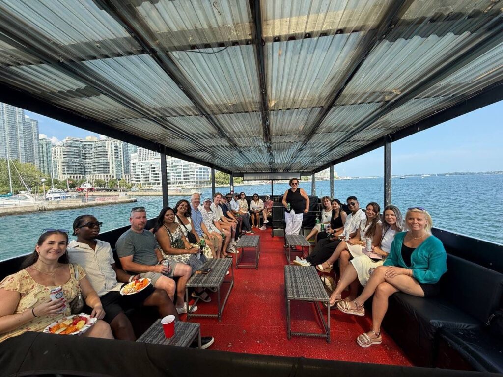 Guests seated on the covered deck