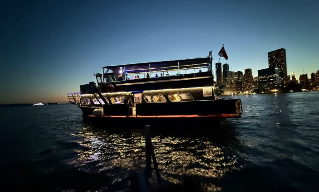 Island Princess cruising at dusk