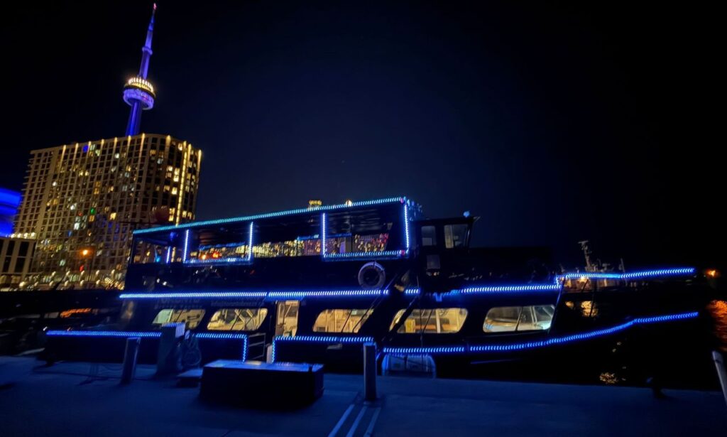 Island Princess illuminated at night
