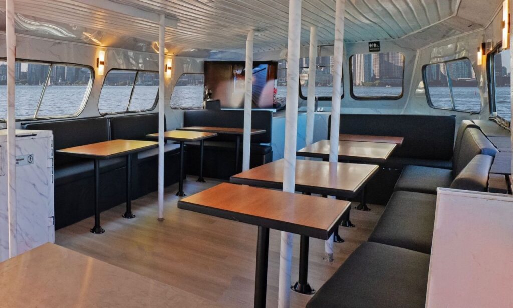 Tables inside the yacht cabin