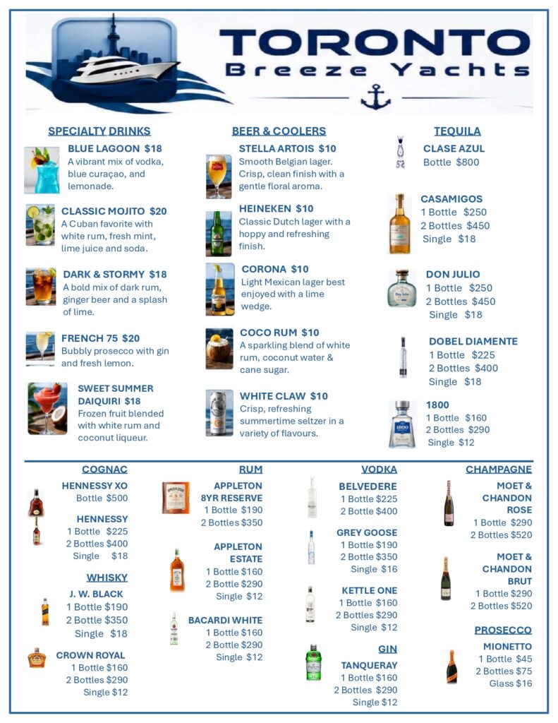 Toronto Breeze drinks menu artwork