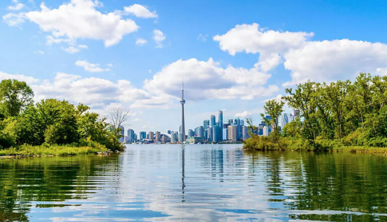 Toronto Islands waterway and city skyline