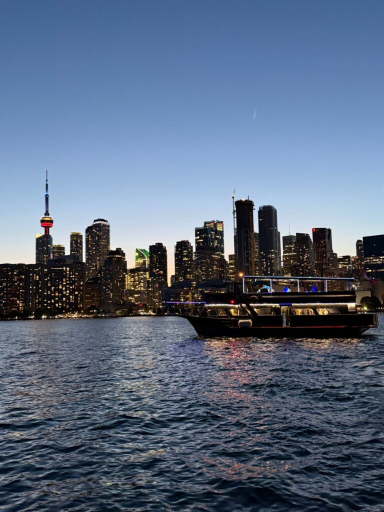 Toronto skyline at dusk from the yacht